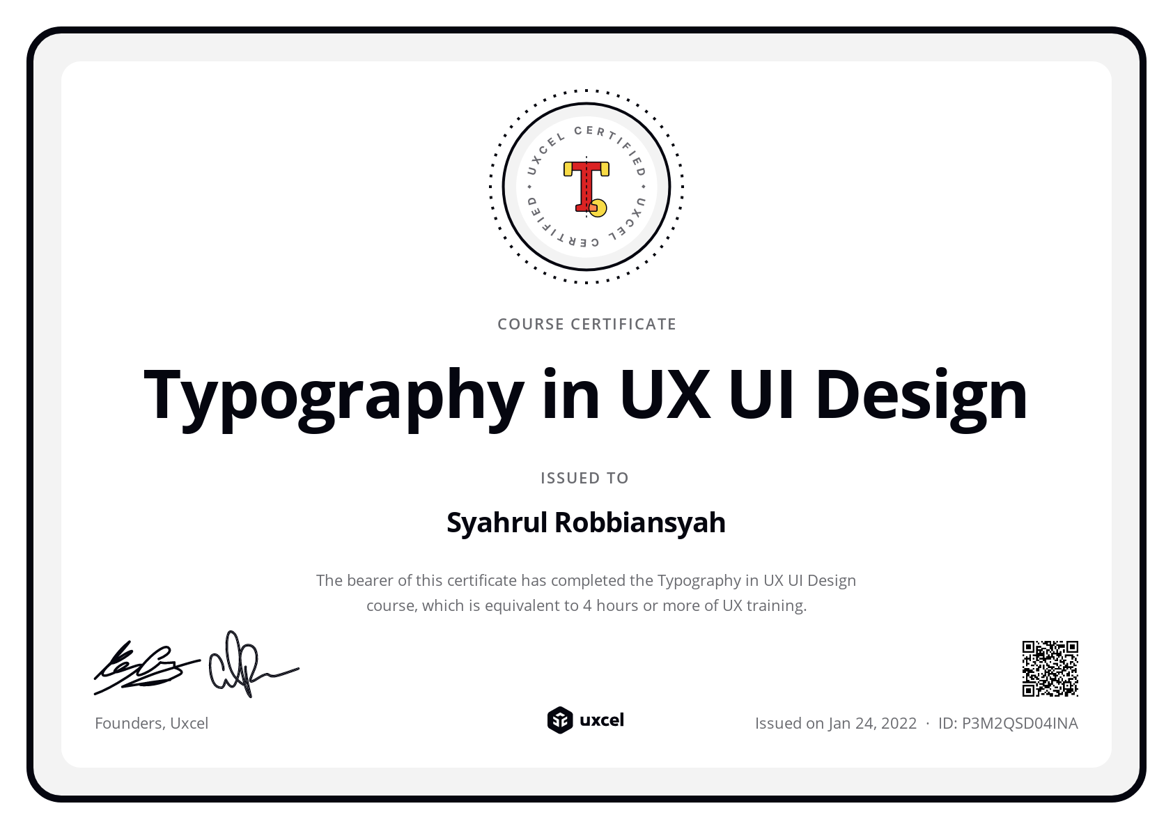 Syahrul Robbiansyah's certificate